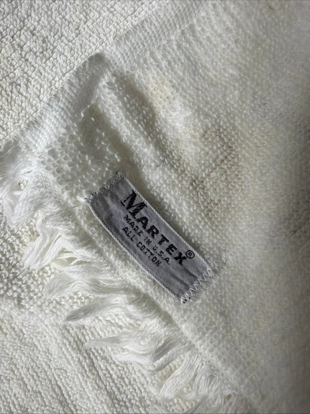Martex Vtg All Cotton White yellow green Fringed Bath Towel made USA